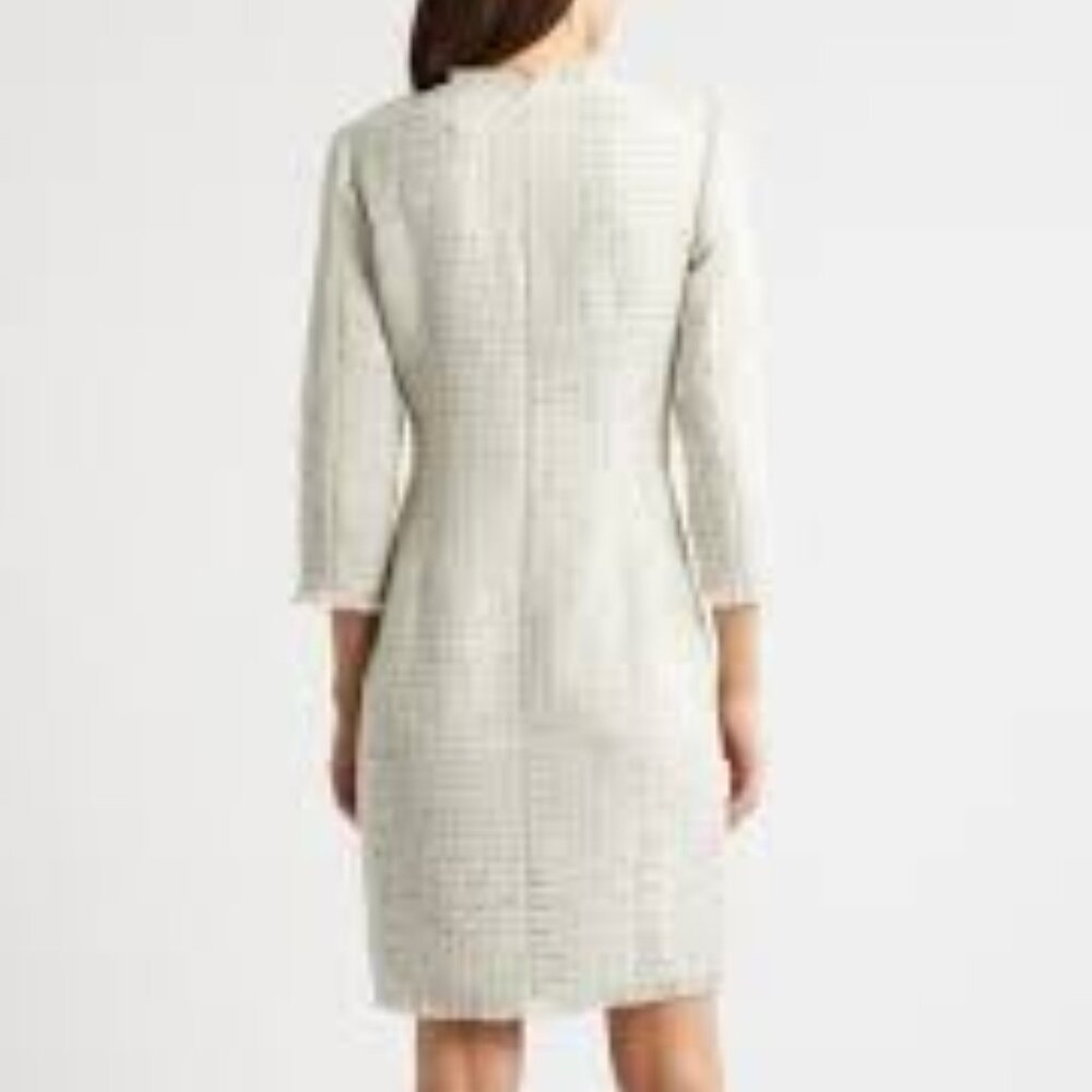 Eliza J Long Sleeve Boucle Sheath Dress in Ivory